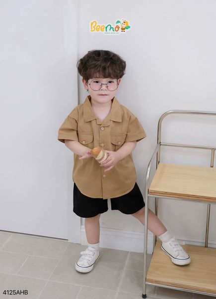 4125AHB - Áo sơ mi be vẻ Beemo 2 túi súp trước ngực size 80-130