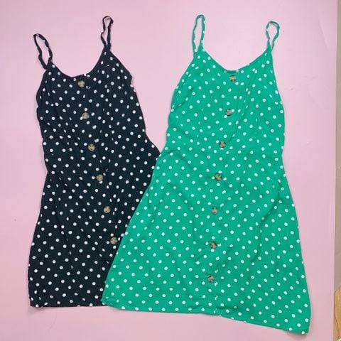 V00051 - Váy lanh hai dây 2 màu chấm bi BG size 5-14y (form bé)