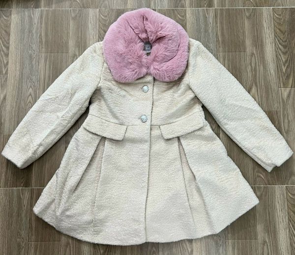 AK79 - Áo dạ lông CATKIDS màu be ( cổ lông hồng tháo rời )size 3 - 10y