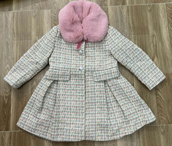 AK81 - Áo dạ tweed CATKIDS phối màu hồng xanh ( cổ lông hồng tháo rời ) size 3 - 10y
