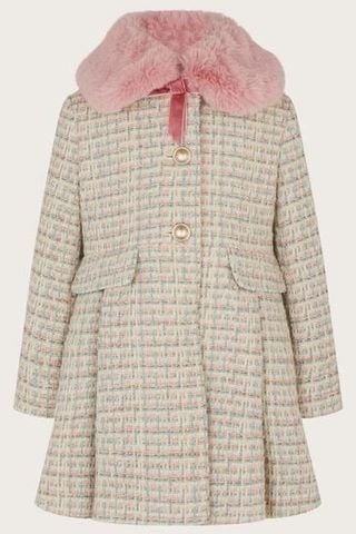 AK81 - Áo dạ tweed CATKIDS phối màu hồng xanh ( cổ lông hồng tháo rời ) size 3 - 10y