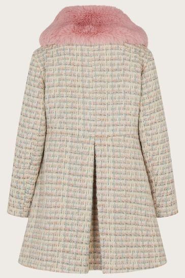 AK81 - Áo dạ tweed CATKIDS phối màu hồng xanh ( cổ lông hồng tháo rời ) size 3 - 10y