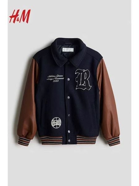 AKBT31 - Áo khoác bomber nỉ dạ phối tay da cho bé trai size 8-14y