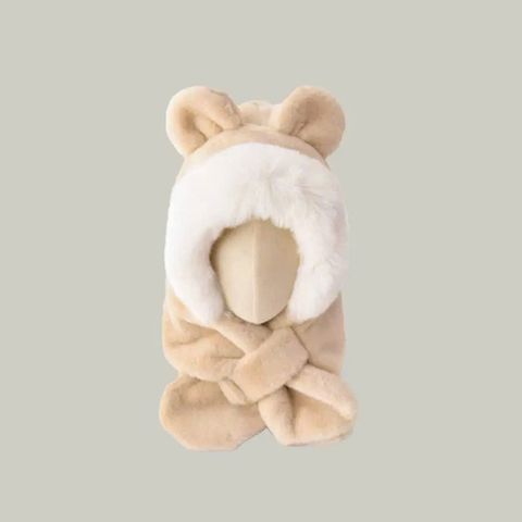 PK07 - Mũ choàng lông liền khăn tai gấu phối viền cho bé Free size 2 - 6y