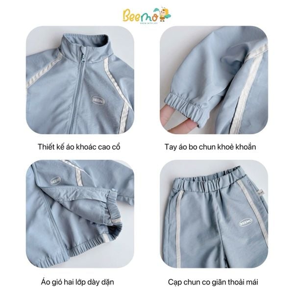6294BDB - Bộ khoác gió Beemo vui chơi mỗi ngày 2 màu be/xanh bé trai size 1-6y