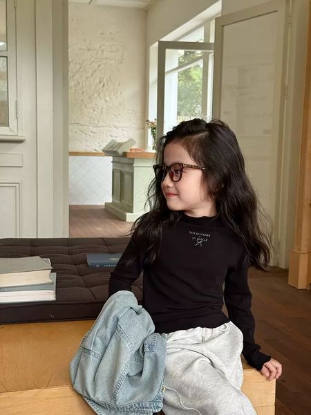 ABG10 - Áo cổ bèo AMBB vải thun giữ nhiệt in chữ bé gái size 90-170