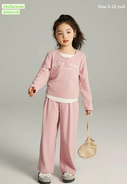 M5633 - Bộ Miakids thun tăm 2 màu cho bé gái size 2-12y