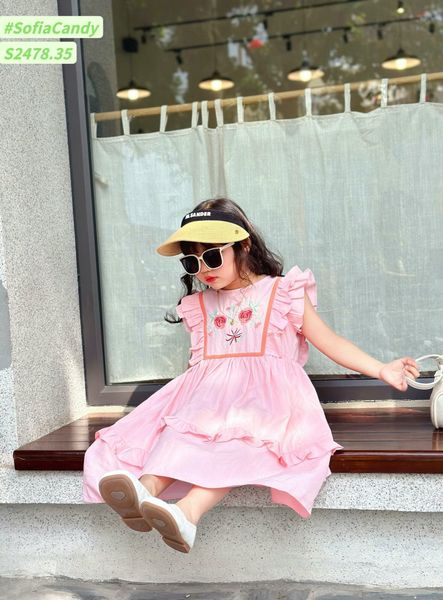 V00035 - Váy Sofia Candy tiểu thư tay cánh tiên thêu hoa ngực nhiều màu BG size 1-10y