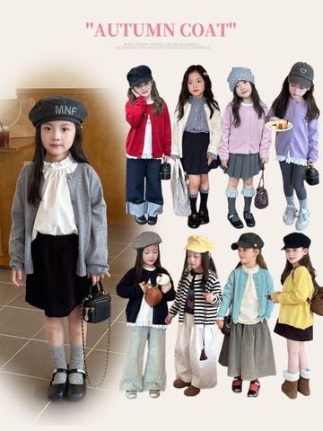 AK41 - Cardigan len AMBB trơn, kẻ nhiều màu cho bé gái size 90-160