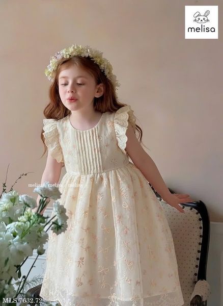 MLSDCC.7632 - Váy Melisa hoa vàng ly ngực vai tiên size 1-10y