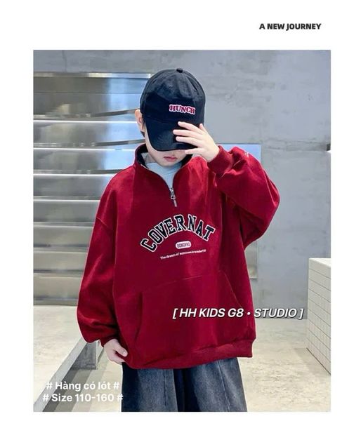 99616 - Áo nỉ cổ trụ Convena 2 màu đỏ/navy cho bé size 110-160