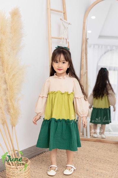 V00091 - Váy thô đũi June with love dài tay phối tầng 3 màu cổ bèo