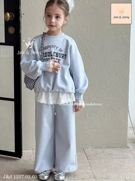 JJ 1237 - Bộ nỉ da cá mỏng Jam & Jenny 2 màu hồng/xanh bé gái size 2-12y
