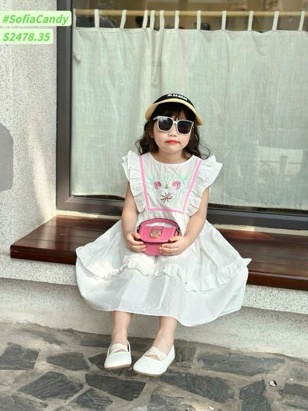 V00035 - Váy Sofia Candy tiểu thư tay cánh tiên thêu hoa ngực nhiều màu BG size 1-10y