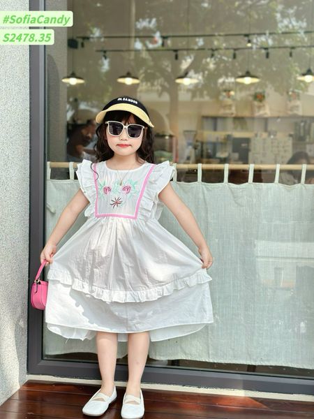 V00035 - Váy Sofia Candy tiểu thư tay cánh tiên thêu hoa ngực nhiều màu BG size 1-10y