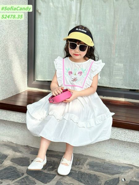 V00035 - Váy Sofia Candy tiểu thư tay cánh tiên thêu hoa ngực nhiều màu BG size 1-10y