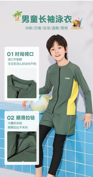 YY2458 - Bộ bơi 2ct YUKE dài tay chống nắng + quần dài HOPE 2 màu cho bé size XL-6XL (120-170)