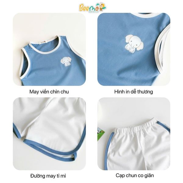 6011BHB - Bộ cotton áo tanktop phối cổ Beemo size 1-5y