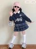 LU 1557 - Bộ bé gái Luca áo nỉ xanh Alpha 23 + chân váy kẻ 3 tầng size 2-12y