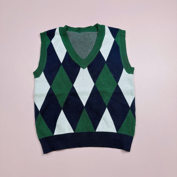 ALBG10 - Áo gile len cổ tim họa tiết trám 2 màu size 110 - 160