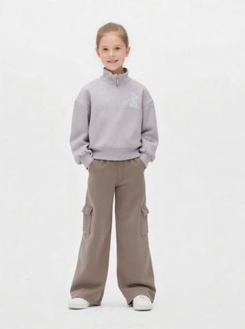 B05 - Bộ nỉ thể thao áo tím Stitch + quần nâu bé gái size 7-15y