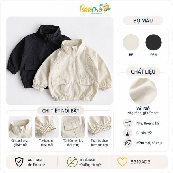 6319ADB - Áo Khoác Gió Beemo Dạo Phố Bé Trai size 1 - 6y