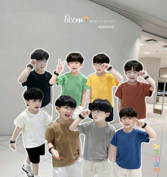 ABT921 - Áo cotton Beemo cổ tròn trơn nhiều màu cho bé size 80-130