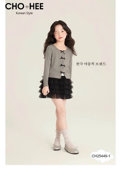 CH25449 - Bộ Cho Hee áo cotton đính nơ + chân váy tutu 2 màu bé gái size 2-11y