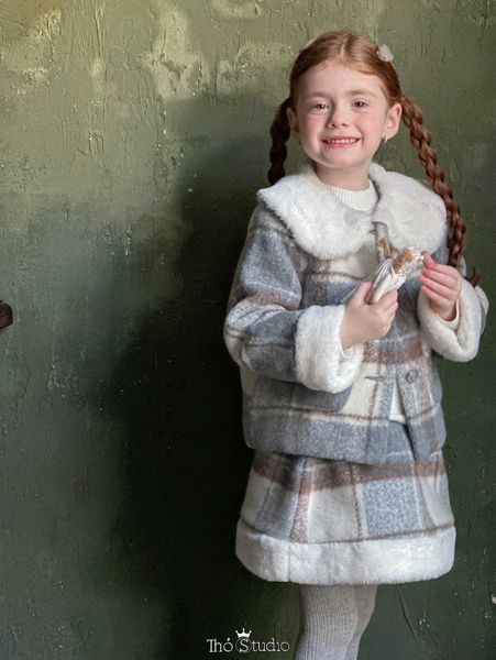 C2539621 - Set bộ dạ lót phao cổ lông bé gái size 110-150