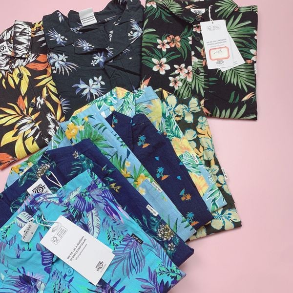 ABT53 - Áo sơ mi thô đũi, lanh Piping Hot hoa lá summer BT size 1-16y