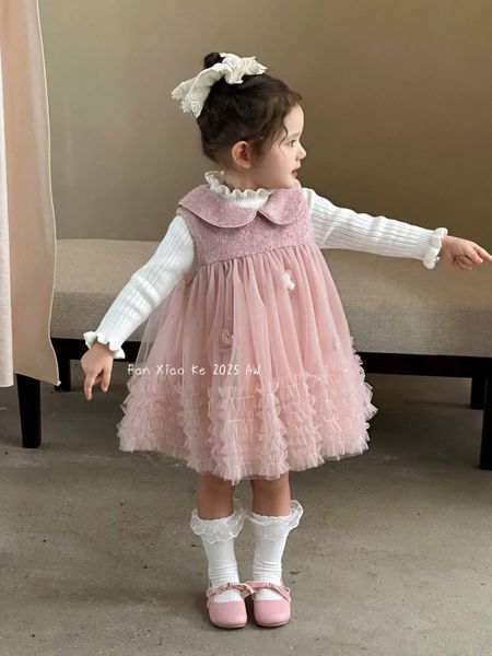 F25108 - Set 2ct QC Fanxiaoke áo len tăm + váy công chúa màu hồng size 80-120