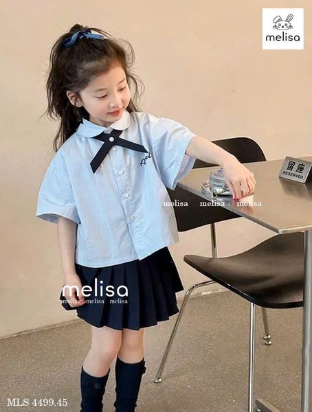 MLSBCC.4499 - Bộ Melisa áo xanh + chân váy xếp ly bé gái size 2-12y