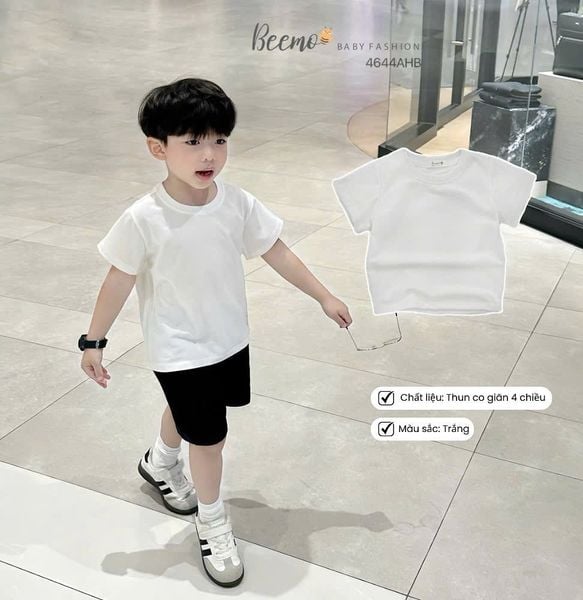 ABT921 - Áo cotton Beemo cổ tròn trơn nhiều màu cho bé size 80-130