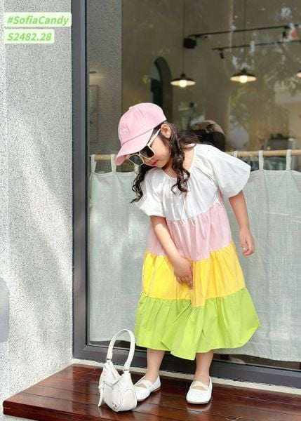 V00036 - Váy Sofia Candy thô tay bồng phối nhiều màu size 1-10y