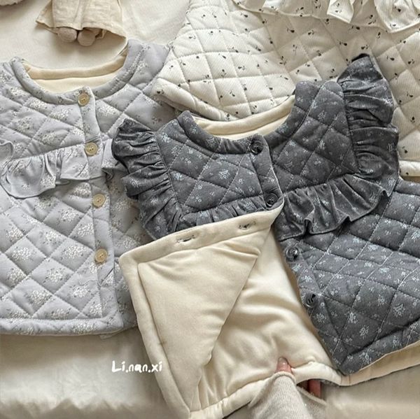 88330 - Áo gile lót nỉ LNX bèo vai ngực 2 màu Bé Gái size 90 - 140