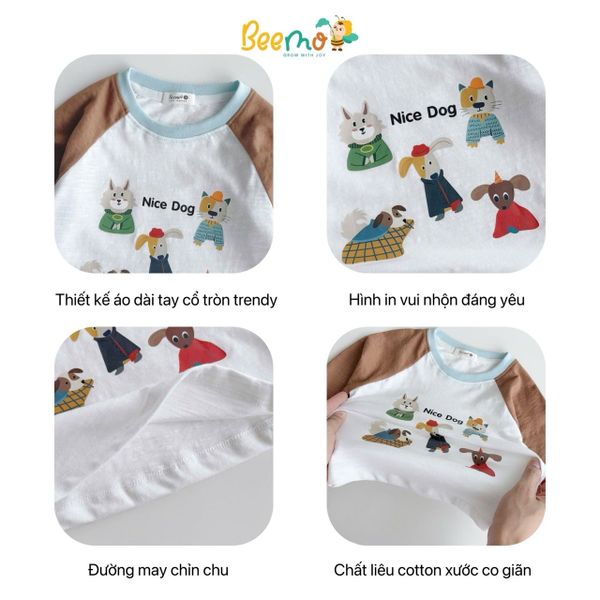 6192ADB - Áo cotton Beemo raglan Nice Dog nhiều màu bé trai size 1-6y