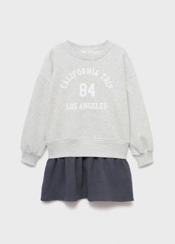 V00012 - Váy nỉ phối chân thô màu ghi in chữ Califonia Trip 84 size 5 - 12y
