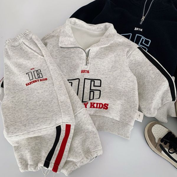 H0619 - Bộ nỉ lót nỉ đại Hàn Maibaokids 2 màu ghi/navy cho bé size 90-140