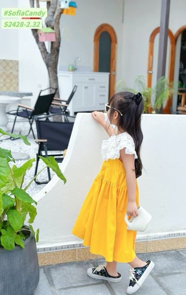 V00034 - Váy Sofia Candy tiểu thư trơn sắc màu phối cổ thêu trắng size 2-12y