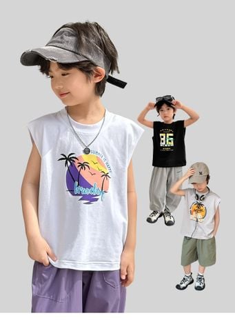 ABT45 - Áo thun sát nách hoạ tiết cây dừa nhiều màu bé trai size 110-170