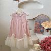 S3440 - Váy Sara Min thô cotton mix chân ren mềm 2 màu hồng/xanh bơ bé gái size 2-12y