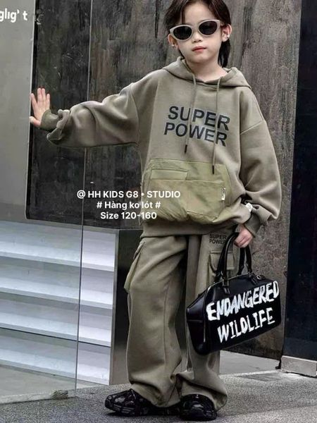 D311 - Bộ nỉ hai da hoodie Super Power 3 màu cho bé trai size 120-160