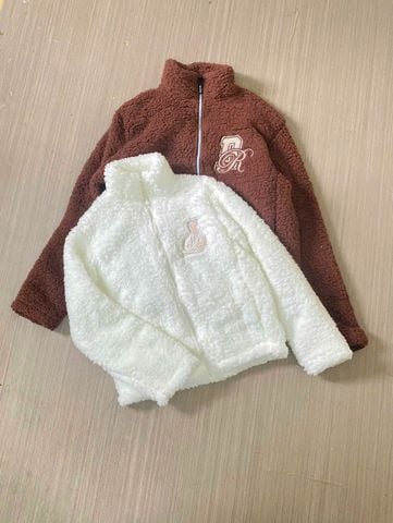 AK51 - Áo khoác lông cùn GGJJ 2 màu trắng / nâu logo ngực size 6 - 14y