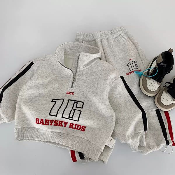 H0619 - Bộ nỉ lót nỉ đại Hàn Maibaokids 2 màu ghi/navy cho bé size 90-140