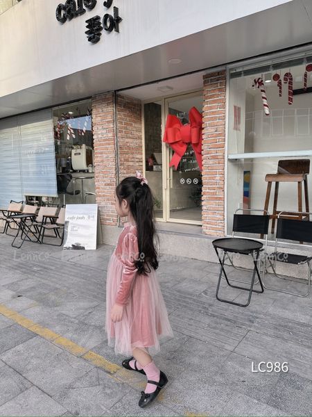 V00114 - Váy nhung phối chân voan 2 màu hồng / đỏ size 12m - 10y