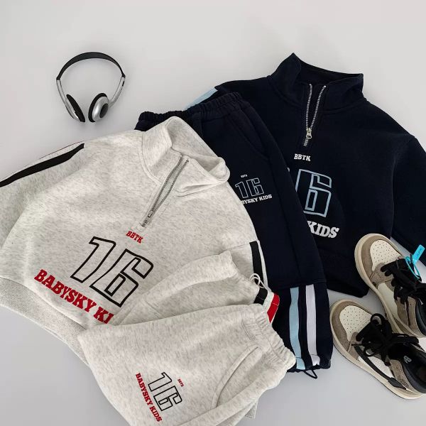 H0619 - Bộ nỉ lót nỉ đại Hàn Maibaokids 2 màu ghi/navy cho bé size 90-140