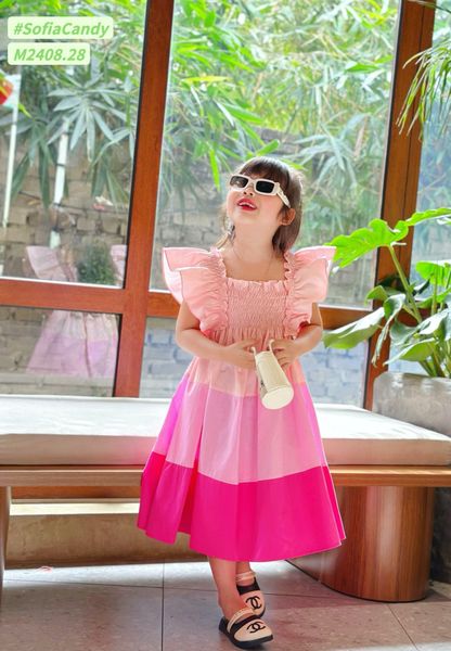 V00046 - Váy Mia Kids tiểu thư smock phối sắc màu BG size 1-10y