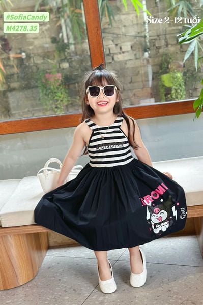 M4278 - Váy Mia Kids cotton Kuromi kẻ đen cổ yếm size 2-12y