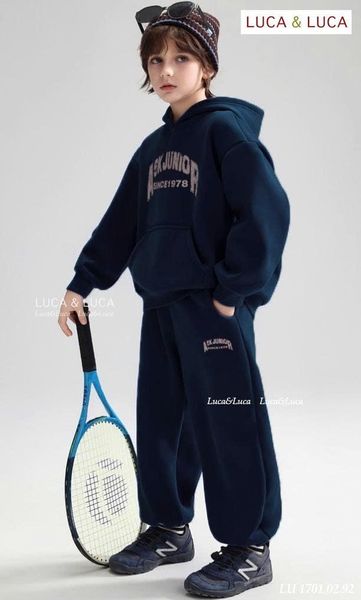 Lu 1701 - Bộ nỉ Luca hoodie nỉ hai da màu navy ASK Junior bé trai size 2-12y