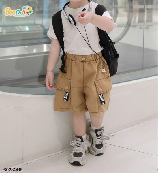 6028QHB - Quần short kaki Beemo kẹp dây trang trí cho bé size 1-6y